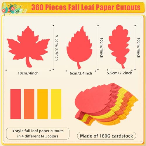 MixTeach 360 peças recortes de papel de folhas de outono variados recortes de folhas de laranja reco