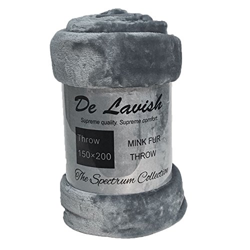 Faux Fur Throw Blanket King Size KingSize For Bed Sofa 3 Seater Extra Large Plain Soft Warm Large Luxury Mink 200 x 240 Cm Throw, Silver