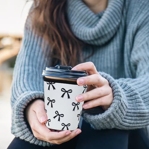Image of Reusable Insulated Sleeve for Iced Coffee Cup, Coffee Neoprene Sleeve for Cold & Hot Drinks, Beverage Holder for Iced Coffee (Black Bow, Small: 16-18oz)