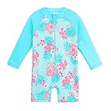 HUAANIUE Baby/Toddler Girl Swimsuit Long Sleeve Rashguard Swimwear Cyan 3-4 T