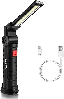 LED Work Light, eecoo COB Rechargeable Inspection Lamp with Magnetic Base 360°Rotate and 5 Lighting Modes Ultra Bright LED Flashlight, Portable Torch Light for Car Repair, Emergency, Workshop 2PCS (1)
