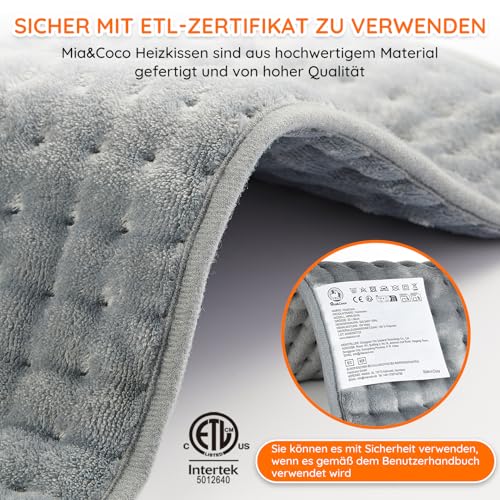 Heizkissen mit Abschaltautomatik 1,5 Stunden für Rücken Nacken Schulter Elektrisch Wärmekissen 10 Stufen Temperaturstufen Schnell Heiztechnik, 30x60cm, Grau