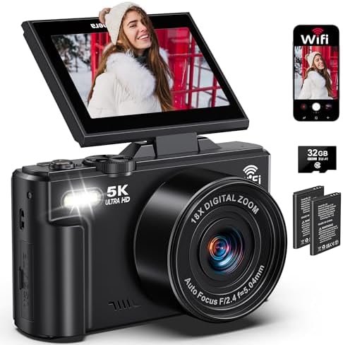 5K Digital Camera for Photography – 75MP WiFi Vlogging Camera for YouTube – UHD 18X Zoom Digital Cameras with Flip Screen 3″ 180° – Travel Photography Flash Camara for Beginners & Adults 5K Digital Camera for Photography – 75MP WiFi Vlogging Camera for YouTube – UHD 18X Zoom Digital Cameras with Flip Screen 3″ 180° – Travel Photography Flash Camara for Beginners & Adults