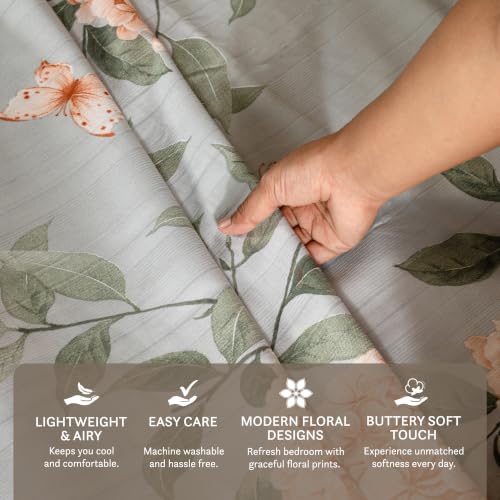 Image of Home Elegance from House of Mytrident | Linen Feel Bed Sheet for Double Bed King Size with Two Pillow Covers | Ultrasoft | Floral 274cm x 250cm | myTrident - Olive Coral