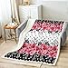 Pink Flowers Blanket for Boys Girls Kids Super Soft Warm Black and White Sherpa Fleece Blanket Polka Dot Pattern Throw Blankets Floral Bed Blanket Gifts for Teens Women(Queen 90
