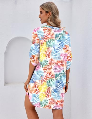Image of Ekouaer Bathing Suit Cover Up for Women V Neck Button Down Swimsuit Coverup Beach Dress Shirt S-3XL