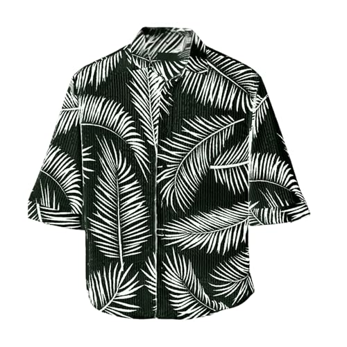 Image of MiraMichi Men's Corduroy Printed Half Sleeve Casual Shirt - Regular Fit Hip Length