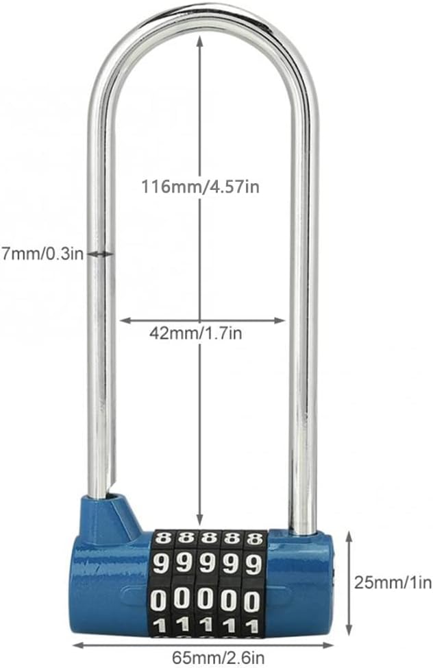 5 Digit Combination Padlock 4PCS U-Lock Padlock 4.57 Inch Lengthened Gym Lock Long Shackle Lock for Toolbox Lockers