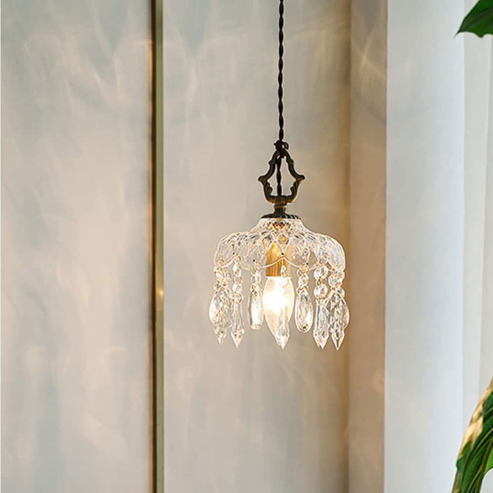 Żyrandol z oprawą świetlną, mosiężna lampa wisząca z kloszami z kryształowego szkła, sufitowa lampa wisząca do kuchni, wyspy, jadalni, domu w stylu rustykalnym
