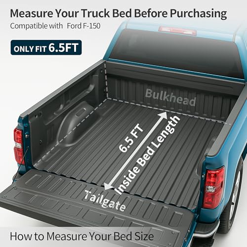 Image of OEDRO Quad Fold Hard Truck Bed Tonneau Cover Fit for Ford F150 F-150 2015-2026 with 6.5ft Bed, Black