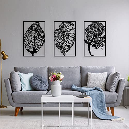 Peak Metal Wall Art, 3 Set Of Autumn Art Of Leaves, Tree Of Life Wall Art, Minimalist Wall Sculptures, Wall Decor Living Room Dining Room, Christmas Gift 43 X 21 Inch (Black) #TOP5