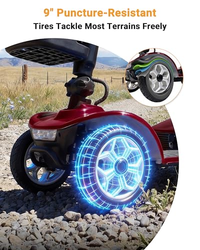 Image of 4 Wheel Mobility Scooter 400 LB Capacity, 550W Powerful Motor, Red | 360 Adjustable Seat | 27.6 inch Armrest Spacing | Equipped with Automatic Brake & Basket | Suit for Seniors, Adults, Handicap