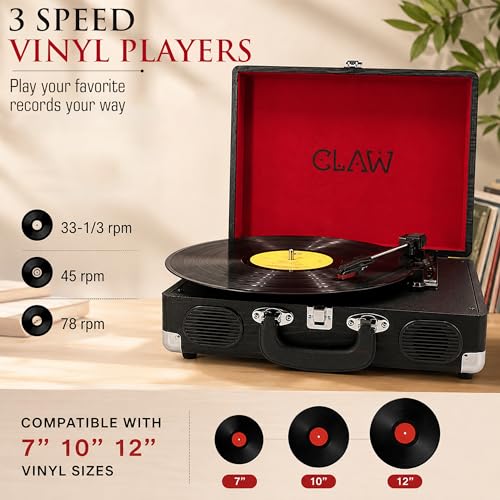Image of CLAW Stag Portable Pro Bluetooth Turntable | 2x5W Speakers | Jet Black