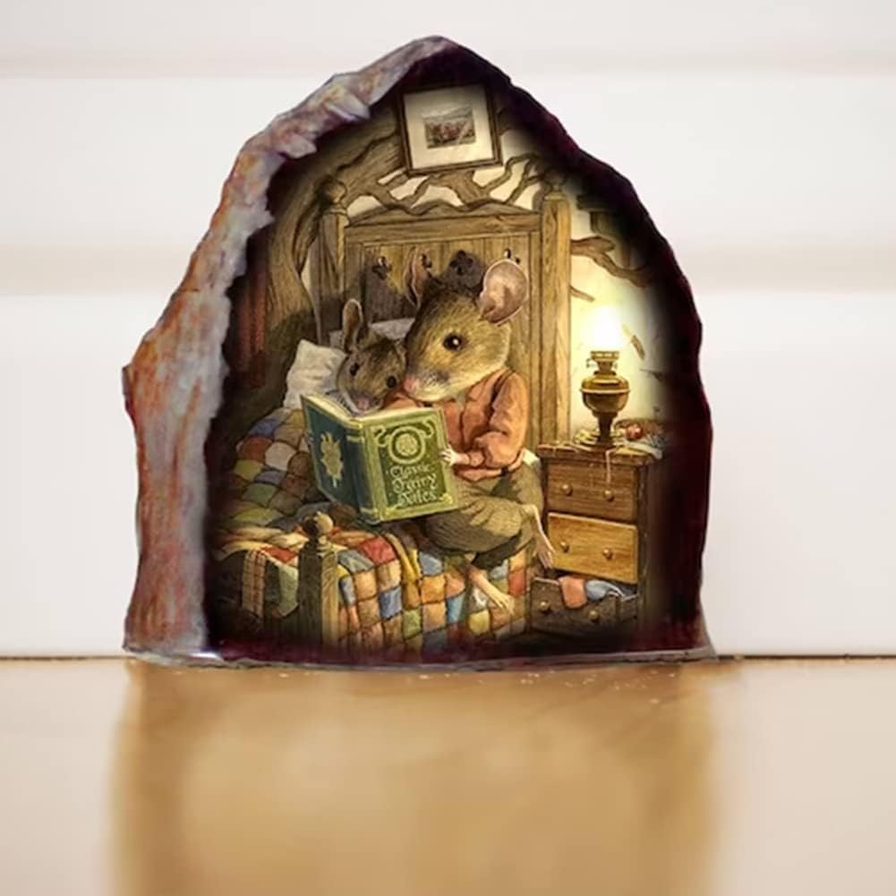 New 3D Mouse Hole Realistics Wall Sticker, Mouse in a Hole Wall Decal Fun Art, Water Proof Funny Wall Stickers for Bedroom Nursery, Wall Decor, Kids' and Baby Wall Stickers, Brown