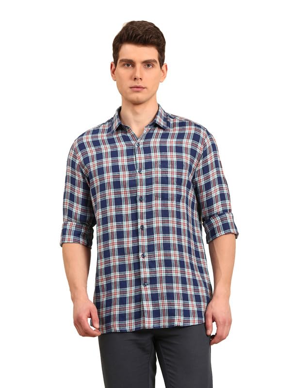 linen club Men's Pure Linen Checked Contemporary Fit Full Sleeve Casual Shirt-picture-25