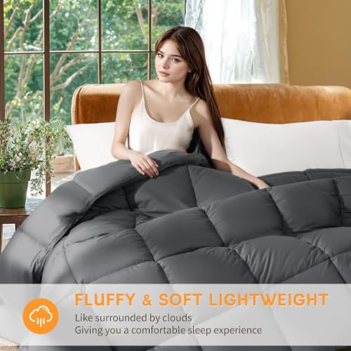 Shilucheng Goose Feather Down Comforter King Size, 100% Cotton Cover - image 3