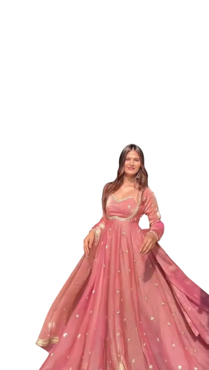 THE AYRA FASHION Women's Pink Silk Blend Anarkali Gown with Dupatta – Designer Ethnic Long Kurta Set-image-13