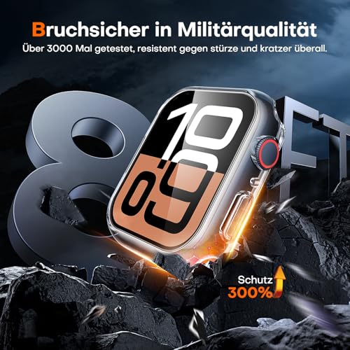 TAURI 2 Stück Harte PC Hülle für Apple Watch Series 11/10 42mm, [360° stoßfest] mit 9H Gehärteter Glas Displayschutz und Hoher Empfindlichkeit, Kratzfeste Schutzhülle - Durchsichtig