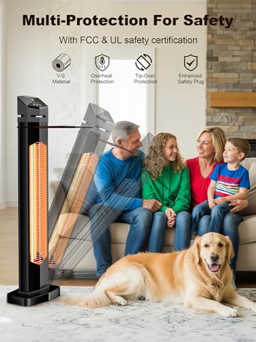 Image of Uthfy 37 inch Outdoor Heaters for Patio, Electric Patio Heater with Remote, 12H Timer, IPX5 Waterproof, Tip-Over & Overheat Protection, Portable Infrared Heater for Indoor, Outside, Porch, Garage, Shop