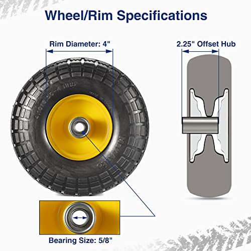 Maxauto 10 Inch Solid Rubber Tires 4.10 3.50-4 Flat Free Tire 4.10/3.50-4 Tire And Wheel, 2.25" Offset Hub, 5/8" Bearings, For Hand Truck, Trolley, Garden Cart, Lawn Mower, Garden Wagon, Wheelbarrow #TOP2