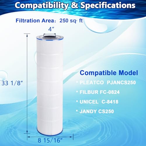Poolimpid CS250 Pool Filter Compatible with Jandy CS250, R0462500, PJANCS250, Unicel C-8418, C-8425, Filbur FC-0824, 250 Sq.ft Filter Cartridge -1 Pack
