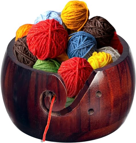 IUAQDP Wooden Yarn Bowl for Crocheting and Knitting, Crochet Wool