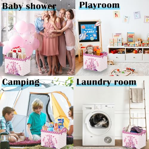 Image of Runtoo Princess Castle Baby Basket Nursery Decor Fairy Once Upon A Time Baby Shower Decorations Girls Gift Basket Toddler Toy Box Laundry Hamper Closet Storage Bins
