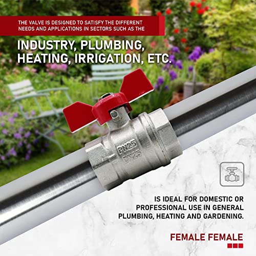 DOJA Barcelona | Kugelhahn | Wasserabsperrhahn 1/2 Rot | PN-25 Innengewinde-Innengewinde | in Messing | Kugelhähne mit Flügelgriff für Toilette komplett, Wasser mit Gas, Sanitärschläuche