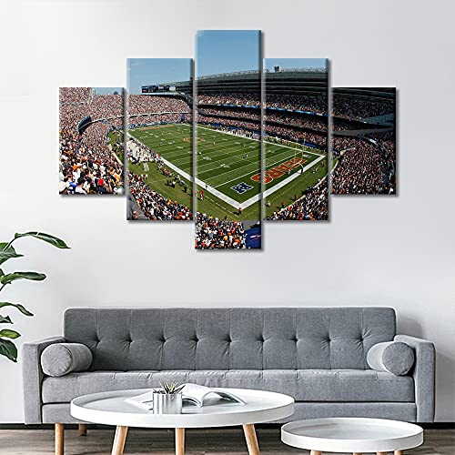 Tumovo 5 Piece Chicago Wall Art Soldier Field Paintings Home Decor American Soccer Prints On Canvas Sports Stadium Modern Artwork Picture For Living Room Framed Stretched Ready To Hang, 60" Wx40 H #TOP3
