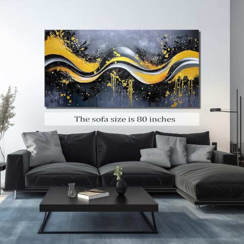 Image of AOZEMI Abstract Wall Art for Living Room Art Hand Painted Artwork | Black Wall Decor Large Gold Art Picture for Bedroom Office Luxury Splatter Decor 72 inchL x 36 inchW