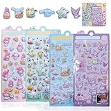 【4枚セット】ぷくぷくシール 3dシール 手帳用 可愛い 立体 Mocasa ぷっくり かわいい ステッカー 手帳 女の子 透明 台紙 用 泡ステッカー ジュエル風 手帳用 diy用 水筒用 携帯電話飾り用 手芸用品