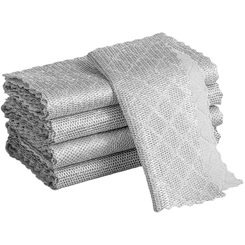 Ngbbby Trapos para Lavar Platos de Malla Plateada, paño de Cocina Que no Raya, Esponja Reutilizable para Platos y Almohadillas para Fregar ollas, sartenes y Utensilios de Cocina