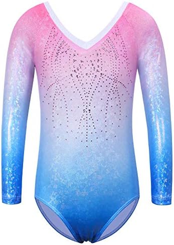 ZNYUNE Gymnastic Leotards for Girls Sparkle Colorful Stripes Dancing Athletic Leotard