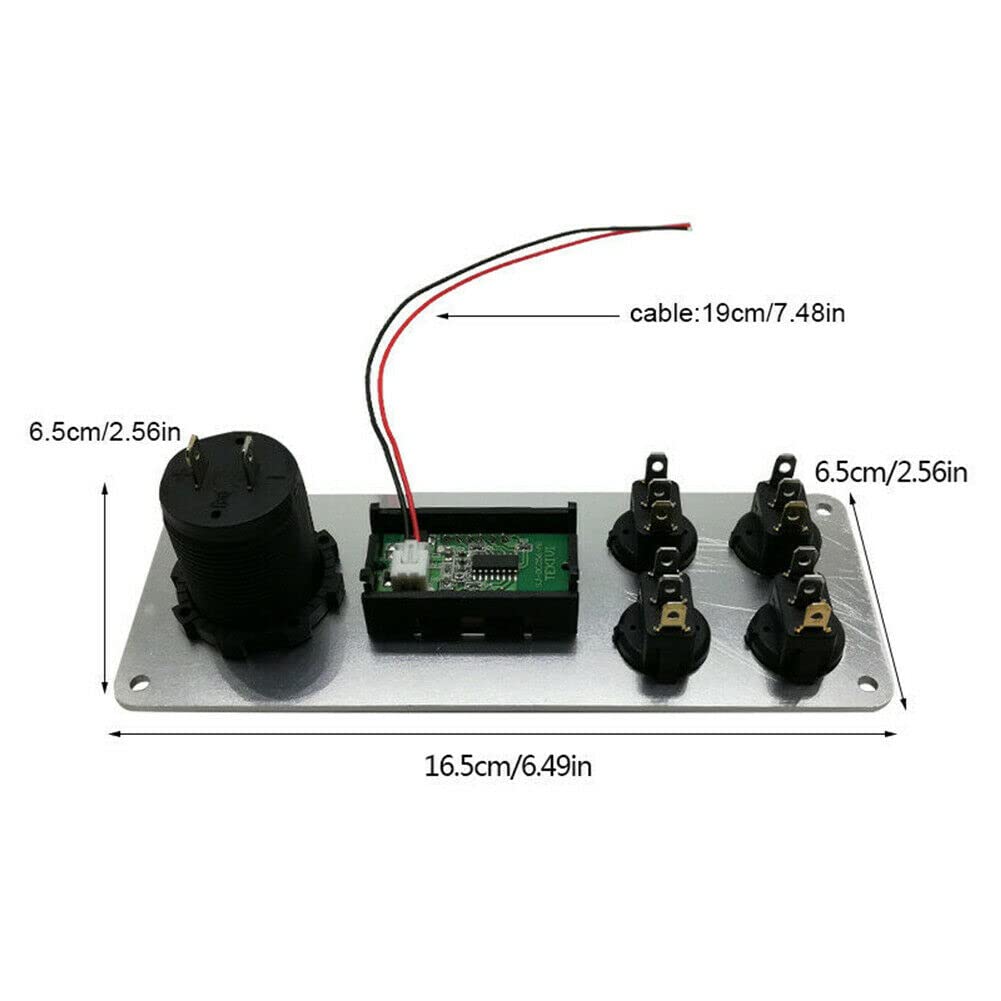 Pannello interruttore a LED con voltmetro, 12 V-24 V, con doppia porta USB, pannello di commutazione universale per auto, barca, camper, furgone, camion, camper, yacht