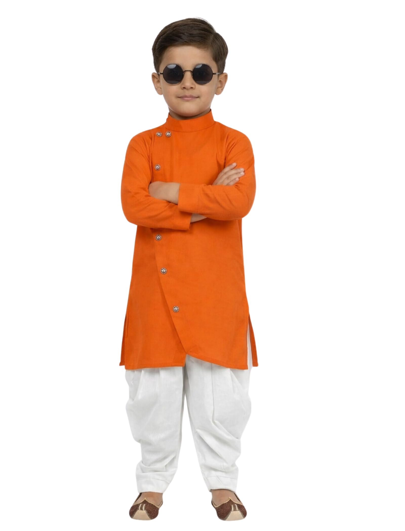 unique moments Boy's Cotton Blend Cross Kurta Dhoti with Long Sleeve Round Neck Button Down Closure type and Casual Style-picture-19