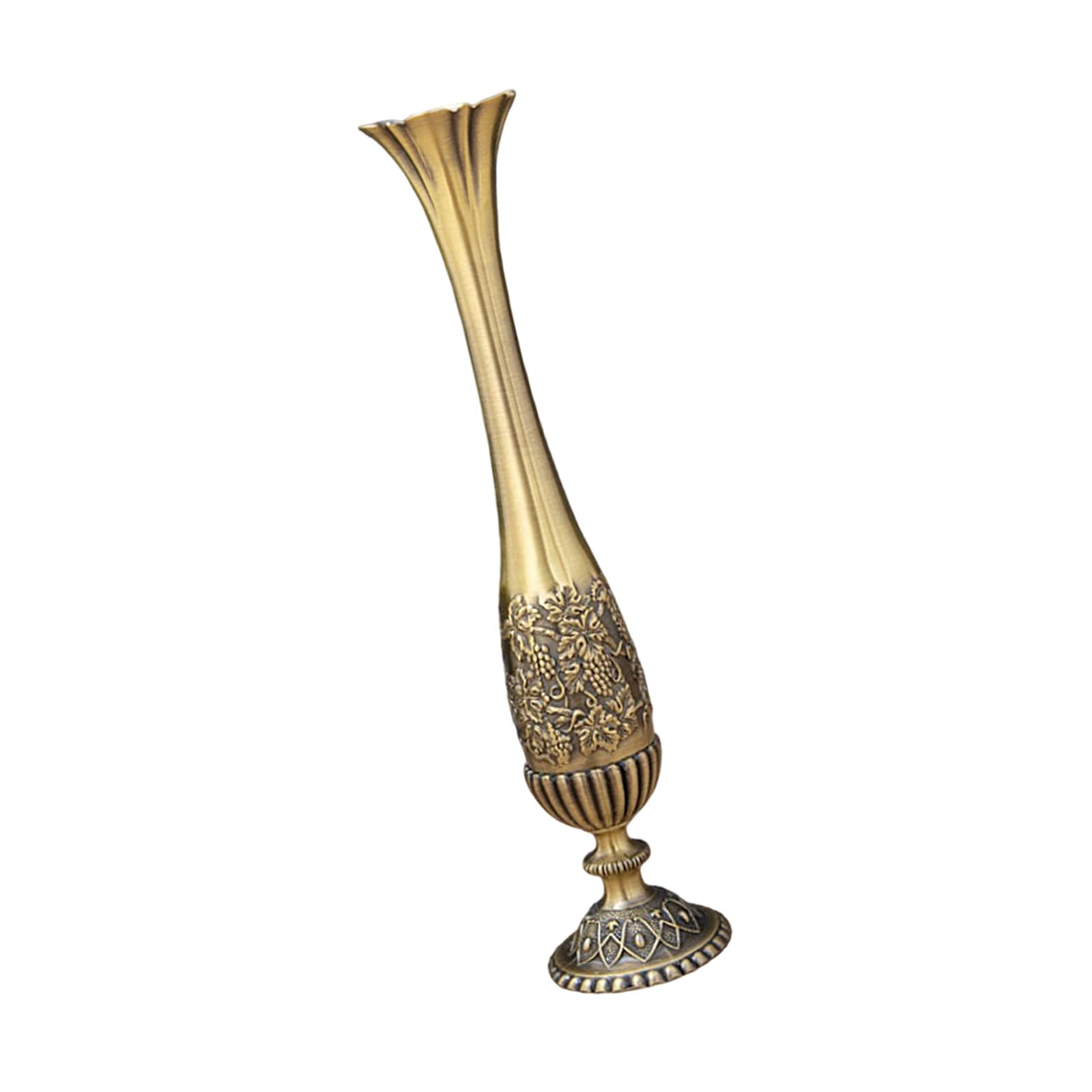 Antique Engraved Tall Metal Vases Narrow Neck Buds for Floral Arrangement Displays and Interior Styling Decors Table Centerpieces