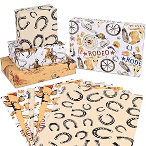 12 Sheets 28 20 Inches Western Wrapping Paper Watercolor Cowboy Wild West Desert Cactus Rodeo Gift Wrap Paper for Birthday Baby Shower Horse Racing Party DIY Craft