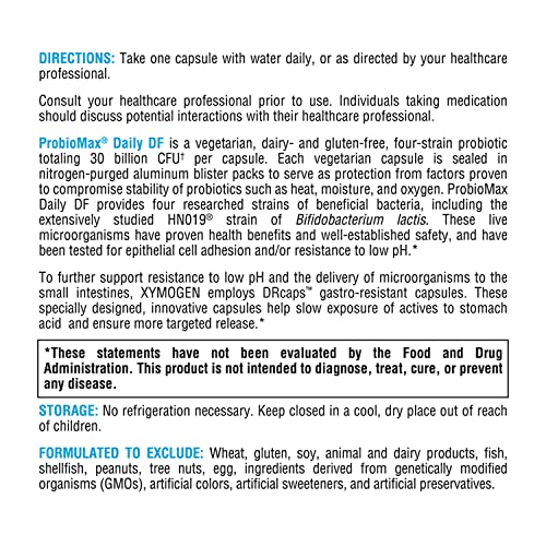 Xymogen Probiomax Daily Df - 30 Billion Cfu Probiotic Supplement - Dairy Free Probiotics For Digestive Health - Lactobacillus Acidophilus + Bifidobacterium Longum (60 Acid Resistant Capsules) #TOP3