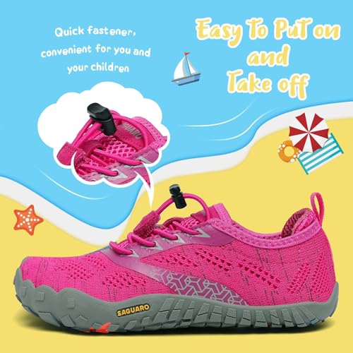 SAGUARO Mädchen Barfußschuhe Atmungsaktiv Kinder Wanderschuhe Freizeitschuhe Sommer Jungen Strandschuhe Surfschuhe Schwimmschuhe Schnell Trocknend Unisex rutschfest Leicht, Rot 31 EU