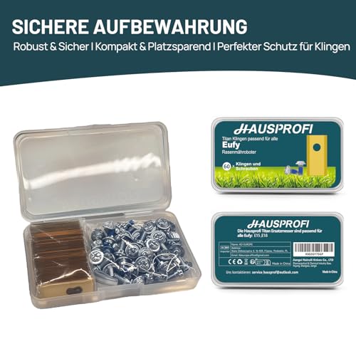 HAUSPROFI 60x Titan Ersatzmesser Ersatzklingen für MOVA 600, 600 Kit, 1000，LiDAX Ultra & NAVAX AWD Mähroboter, DIN EN 50636-2-107 geprüft, 60% langlebiger, inkl. Sicherungs-Schrauben & Box