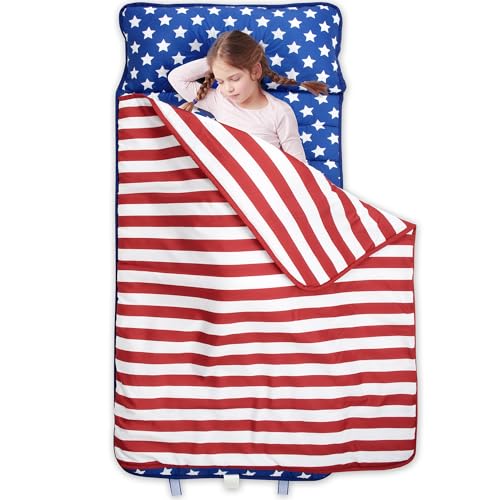 Joon U.S. Flag Nap Mats for Preschool - Toddler Nap Mat with Pillow - Sleeping Mats for Kids - Toddler Sleeping Bag for Daycare - Sleep Mat