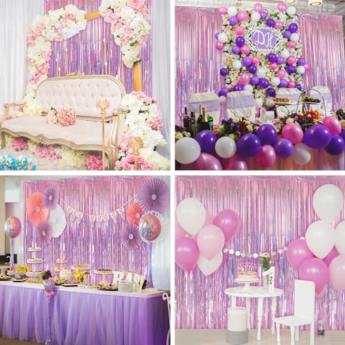 Image of Crosize 3 Pack 3.3 x 9.9 ft Pink Foil Fringe Backdrop Curtain, Streamer Backdrop Curtains, Streamers Birthday Party Decorations, Tinsel Curtain for Parties, Galentines Decor, Preppy, Photo Booth