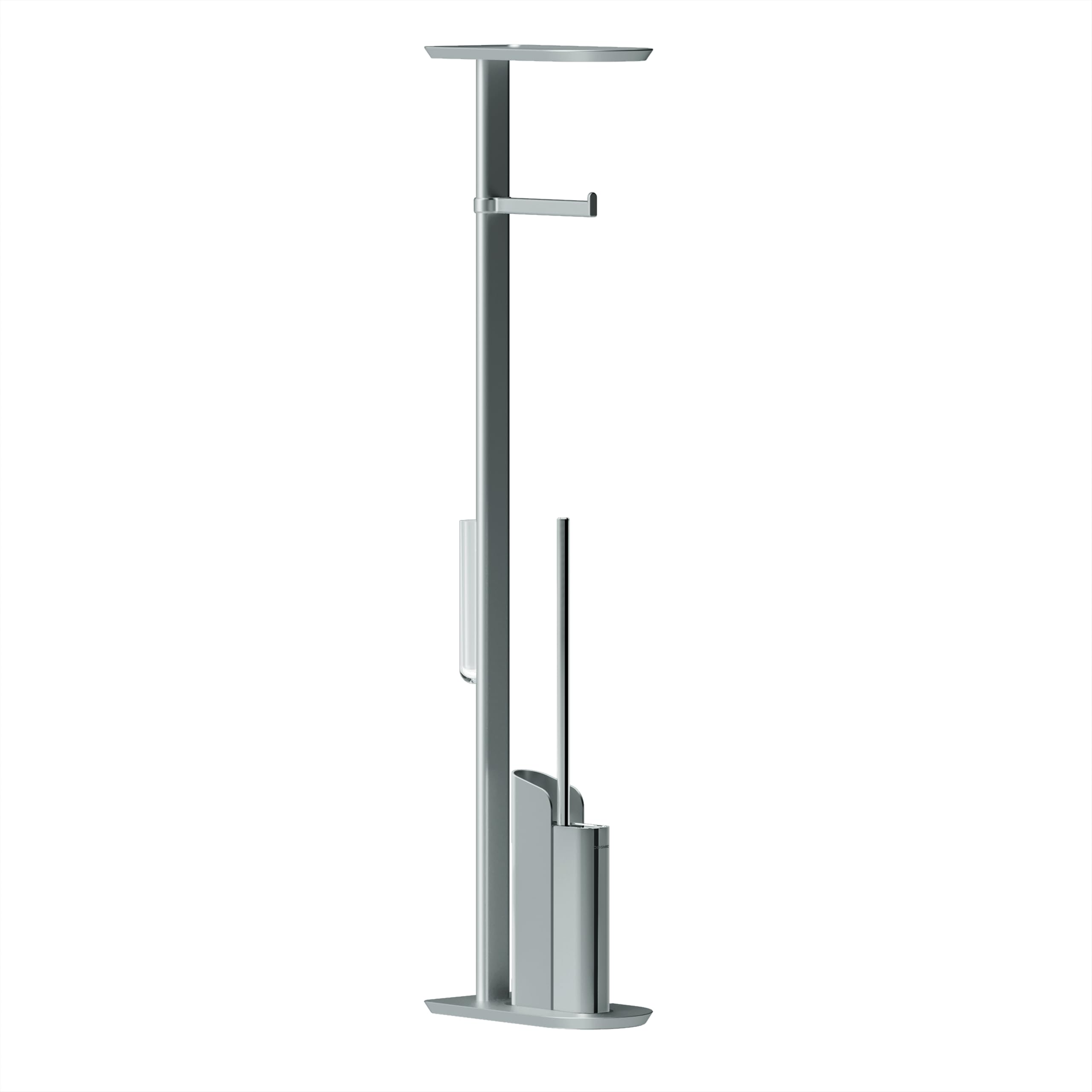 COSMIC Flat Base Toilet Paper Holder with Integrated Ultra-Slim Toilet Brush for Bathroom with Minimalist Design. Free-Standing Holder for Toilet Paper with Silicone Toilet Brush, in Chrome Color