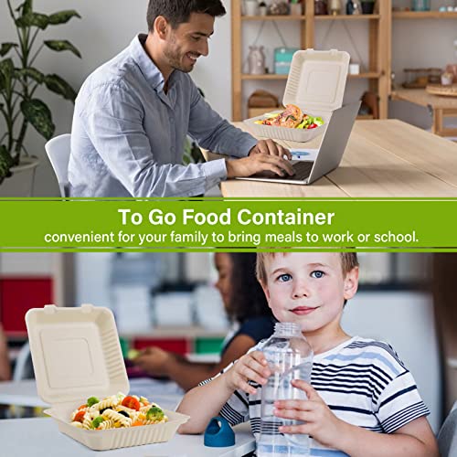 Greensight Compostable Take Out Food Container 8X8, 25 Pack Disposable Clamshell Food Containers, Heavy Duty To Go Boxes, Eco-Friendly Biodegradable Made From Sugarcane Fibers #TOP1