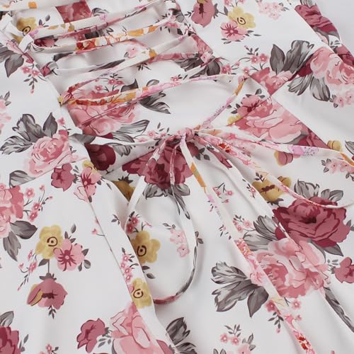 Image of Women Floral Corset Dress 2026 Boho Midi Sundress Summer Dress | Flowy A-Line Dress with Adjustable Spaghetti Straps Lace Up Back Front Slit High Waist for Vacation Wedding Guest