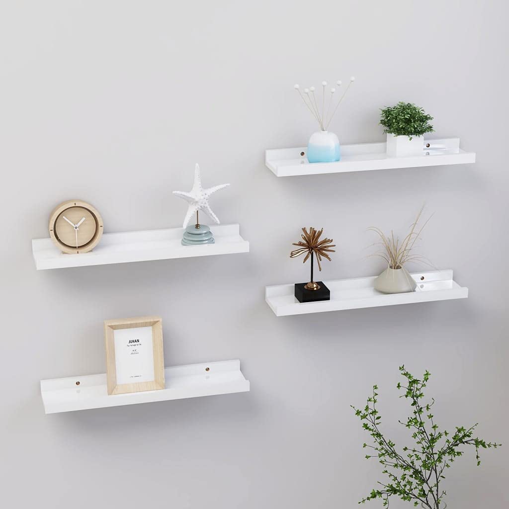 Étagères murales blanc brillant 40x9x3 cm : lot de 4 rebords étagères de rangement