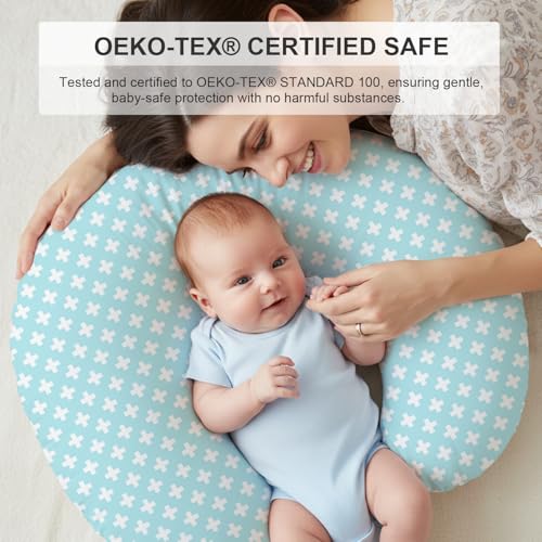 Image of Little Grape Land Cotton Nursing Pillow Covers 2 Pack, Soft & Breathable Removable Breastfeeding Pillows Covers for Feeding Pillows, Nursing Pillow Slipcover for Baby Girls Boys, (Aqua & White)