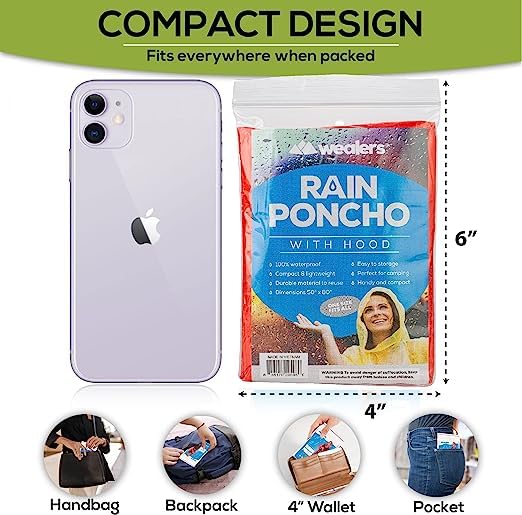 GLAN Rain Ponchos 10 Pcs Emergency Disposable Rain Ponchos Family Pack for Adults (2-3 Times) Use Waterproof with Smallest Size Easy to Carry Rain Cover Multicolour Free Size Pack of 1 4