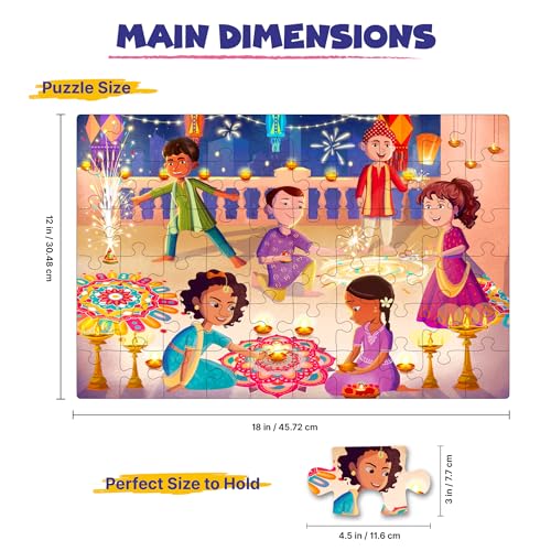 Image of Set of 2, 60 Pieces Each, Diwali & Holi Theme Jigsaw Puzzles for Kids 5+ Years, Festivals of India, Cardboard Puzzle Game for 7-10 Year Olds, Activity Sheets Included