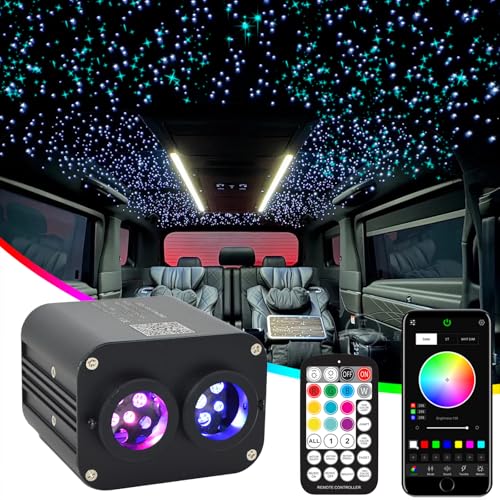 Image of Dual Color Twinkle Starlight Headliner Kit 800 Piece Starry Night Star Lights Ceiling 2 Color RGBW Bluetooth App Control Music Mode Fiber Optic Lights for Car Home Improvement 13.1ft /4m